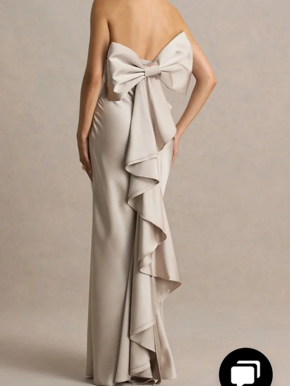 Club L London Champagne Satin Gown With Bow - Picture 2 of 6